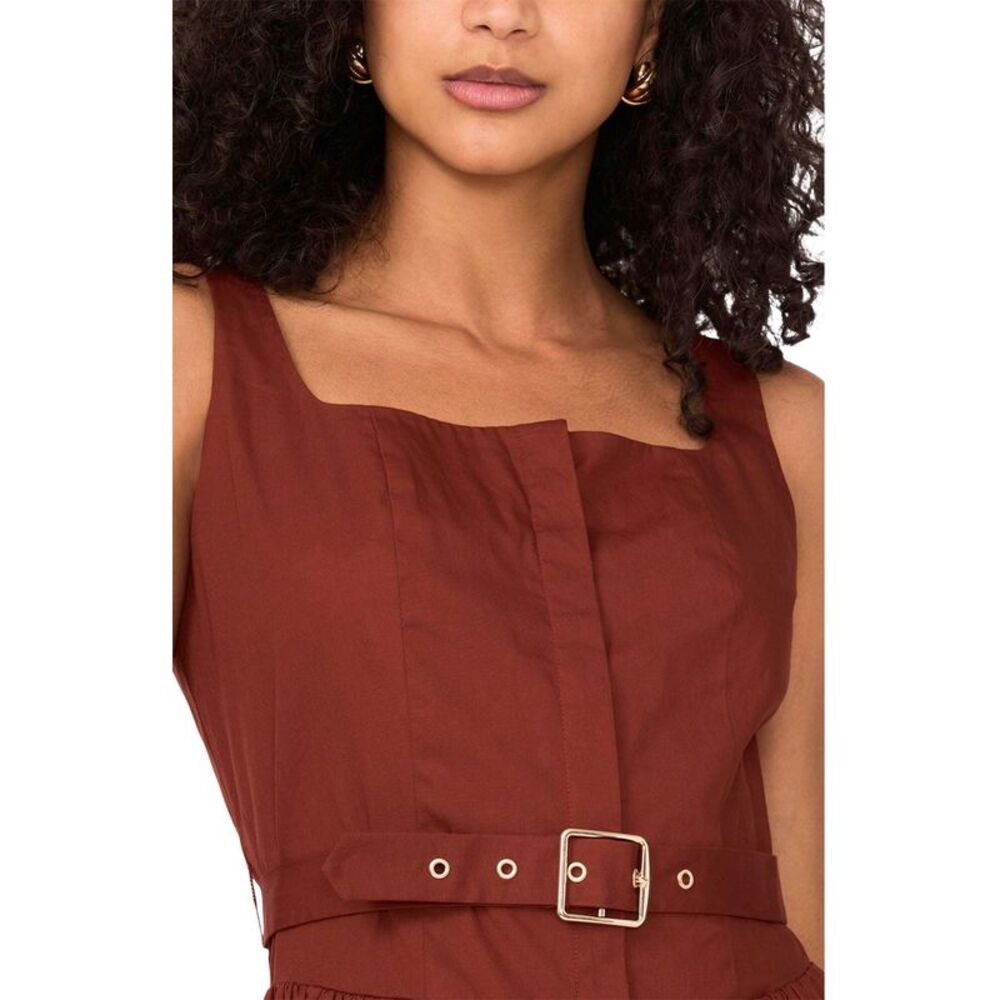 1.State Womens Square-Neck Sleeveless Belted Midi Dress XS Brandy Brown NWT $129 - Picture 2 of 5